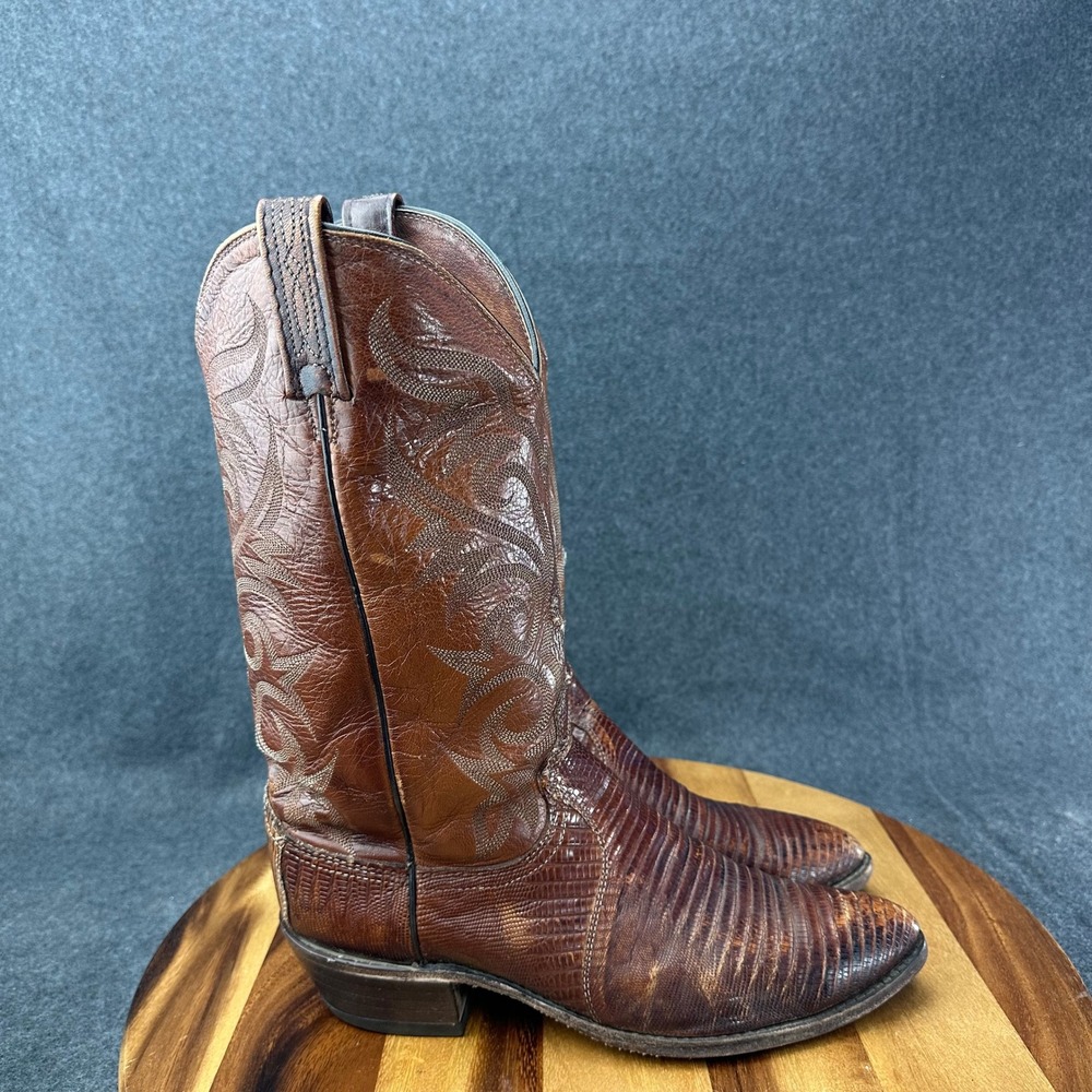 Dan Post Mens Brown Teju Lizard Skin Western Cowboy Boots 9D Made in USA 16915